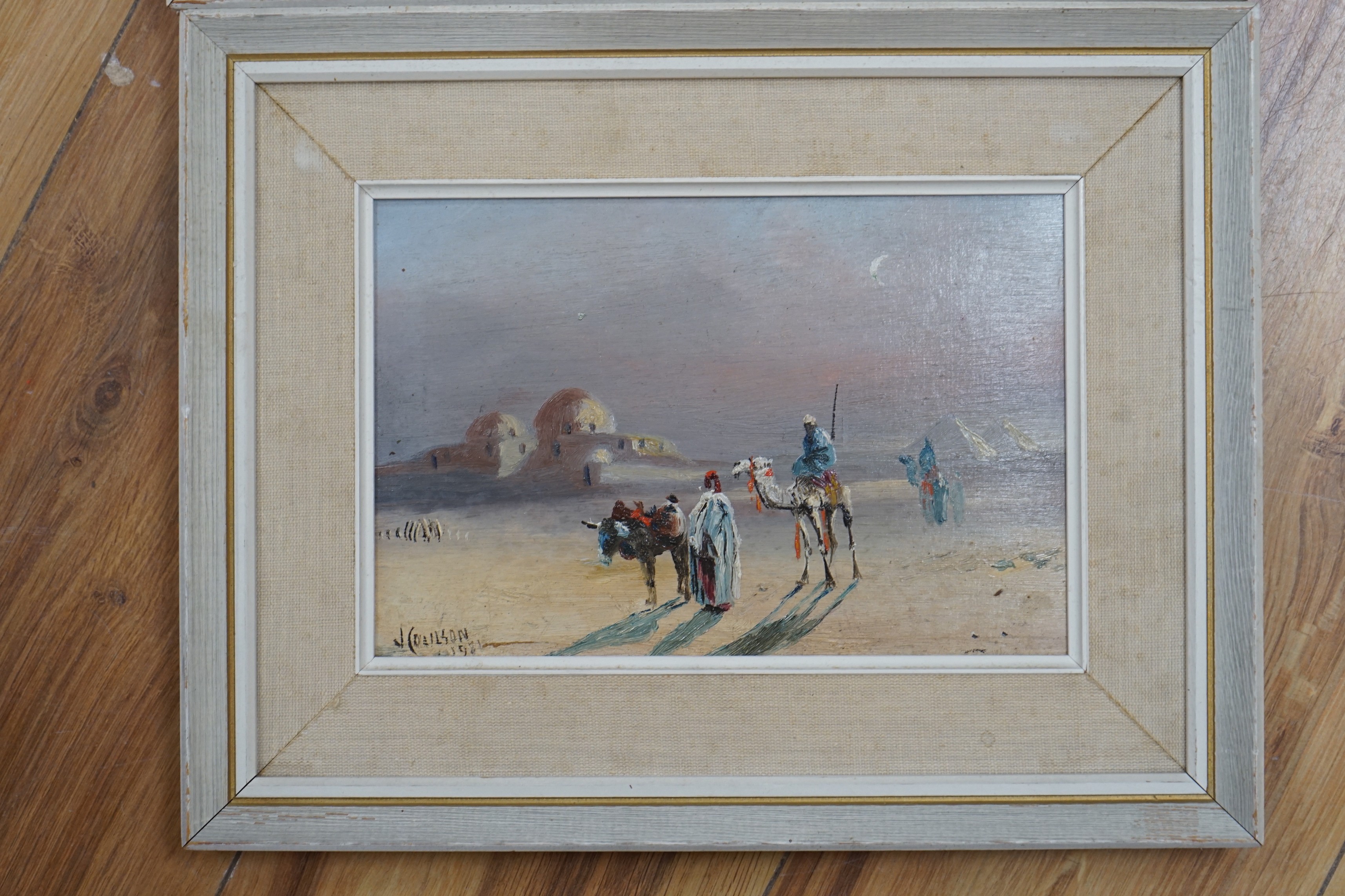 J. Coulson, pair of oils on board, Views of The Pyramids, signed, 15 x 22cm